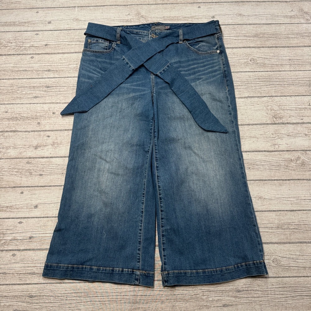 Torrid Culotte Jeans Women's 18R Blue Denim Belted Wide Leg Cropped Baggy Fit